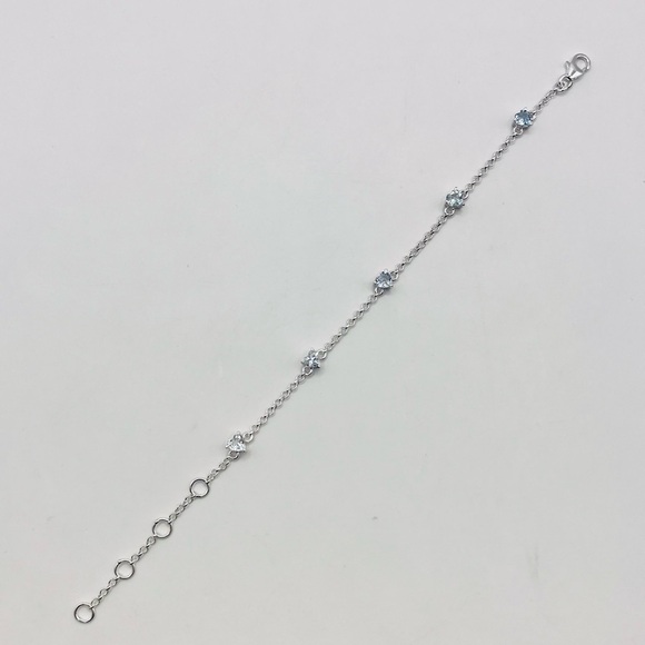 Natural Aquamarine Heart Shape 925 Sterling Silver Dainty Bracelet - Picture 3 of 3
